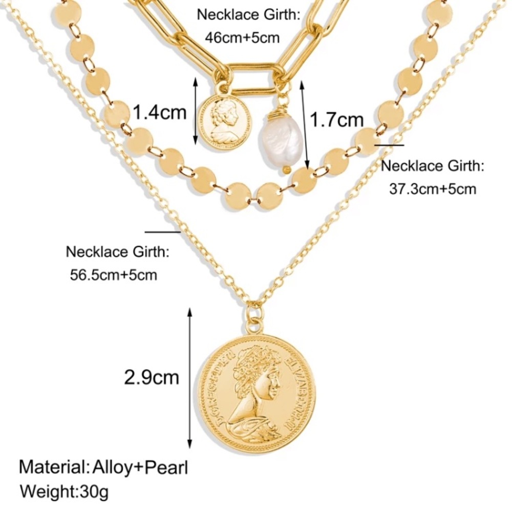 Fashion Three Layer Gold Tone Necklace Statement - Picture 3 of 4